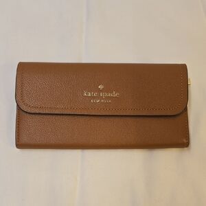 kate spade brown pebbled leather continental wallet with gold logo